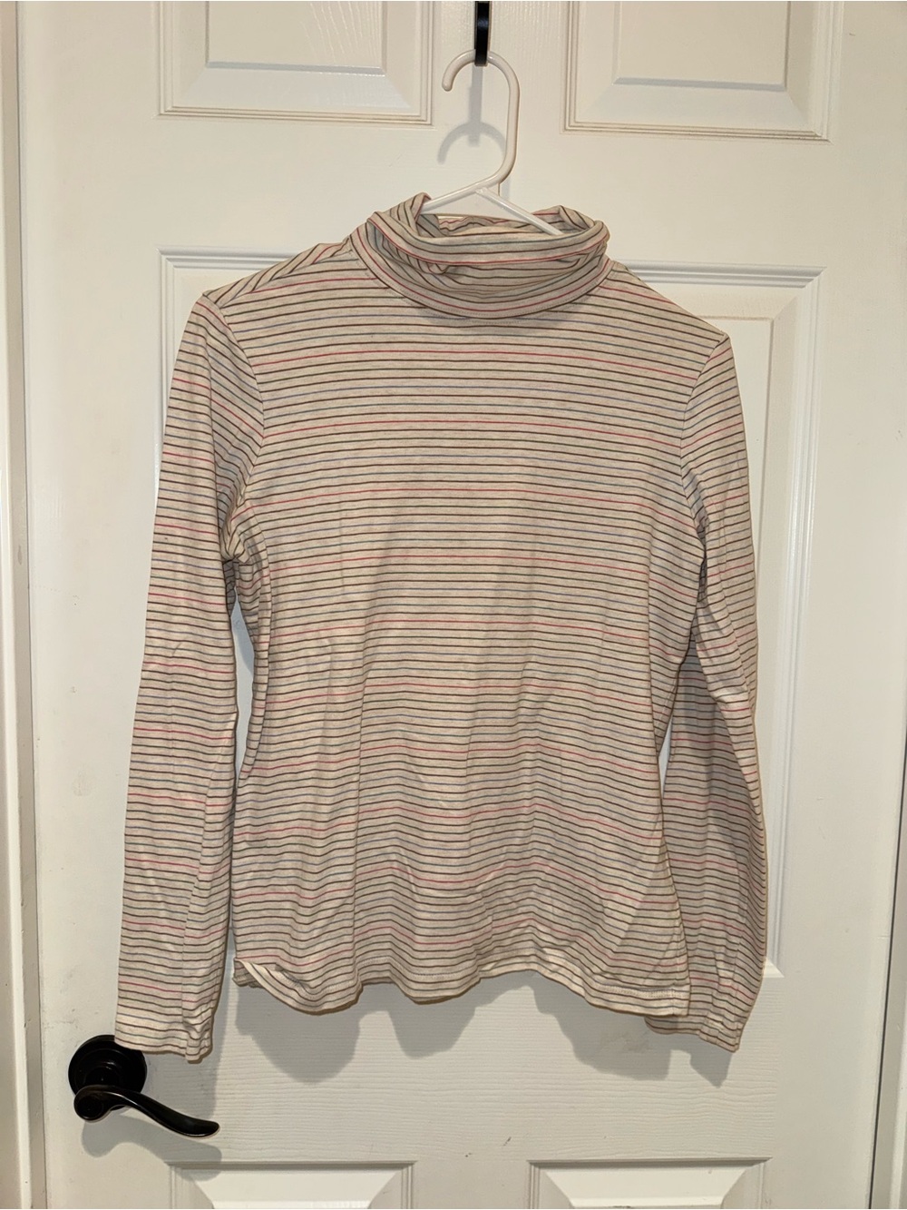 L.L. Bean Cream Turtleneck Top with Multicolor Pinstripes